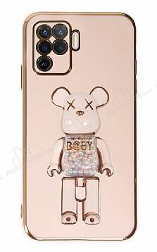 Eiroo Candy Bear Oppo Reno 5 Lite Standlı Pembe Silikon Kılıf - 1