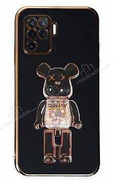 Eiroo Candy Bear Oppo Reno 5 Lite Standlı Siyah Silikon Kılıf - 1