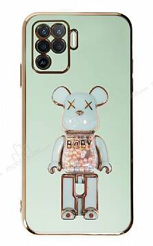 Eiroo Candy Bear Oppo Reno 5 Lite Standlı Yeşil Silikon Kılıf - 1