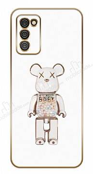 Eiroo Candy Bear Samsung Galaxy A02s Standlı Beyaz Silikon Kılıf - 1