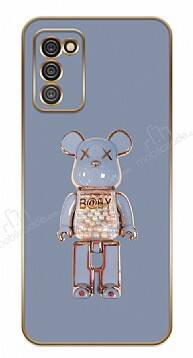 Eiroo Candy Bear Samsung Galaxy A02s Standlı Mavi Silikon Kılıf - 1