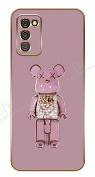 Eiroo Candy Bear Samsung Galaxy A02s Standlı Mor Silikon Kılıf - 1