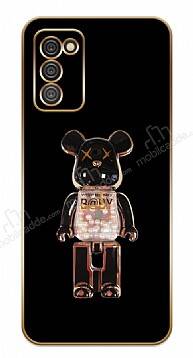 Eiroo Candy Bear Samsung Galaxy A02s Standlı Siyah Silikon Kılıf - 1