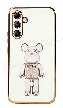 Eiroo Candy Bear Samsung Galaxy A14 4G Standlı Beyaz Silikon Kılıf - 1