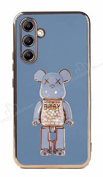 Eiroo Candy Bear Samsung Galaxy A14 4G Standlı Mavi Silikon Kılıf - 1