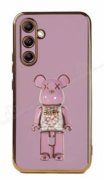 Eiroo Candy Bear Samsung Galaxy A14 4G Standlı Mor Silikon Kılıf - 1