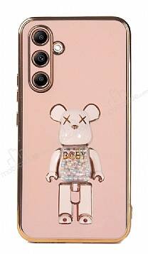 Eiroo Candy Bear Samsung Galaxy A14 4G Standlı Pembe Silikon Kılıf - 1