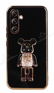 Eiroo Candy Bear Samsung Galaxy A14 4G Standlı Siyah Silikon Kılıf - 1