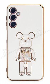 Eiroo Candy Bear Samsung Galaxy A24 4G Standlı Beyaz Silikon Kılıf - 1