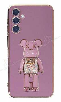 Eiroo Candy Bear Samsung Galaxy A24 4G Standlı Mor Silikon Kılıf - 1