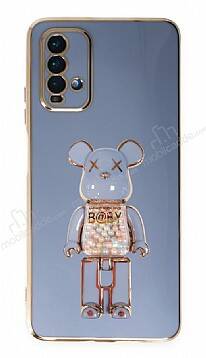 Eiroo Candy Bear Xiaomi Poco M3 Standlı Mavi Silikon Kılıf - 1