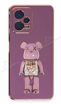 Eiroo Candy Bear Xiaomi Poco X5 5G Standlı Mor Silikon Kılıf - 1