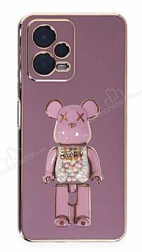 Eiroo Candy Bear Xiaomi Redmi Note 12 5G Standlı Mor Silikon Kılıf - 1