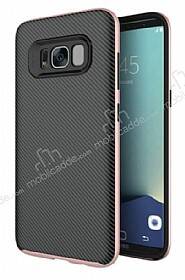 Eiroo Carbon Hybrid Samsung Galaxy S8 Rose Gold Kenarlı Karbon Siyah Silikon Kılıf - 1