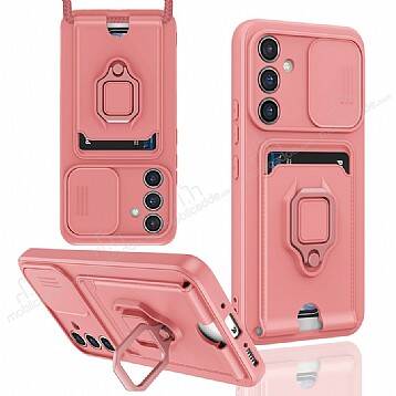 Eiroo Card Magnet Samsung Galaxy A34 Kartlıklı Pembe Silikon Kılıf - 1