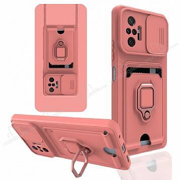 Eiroo Card Magnet Xiaomi Poco M5s Kartlıklı Pembe Silikon Kılıf - 1