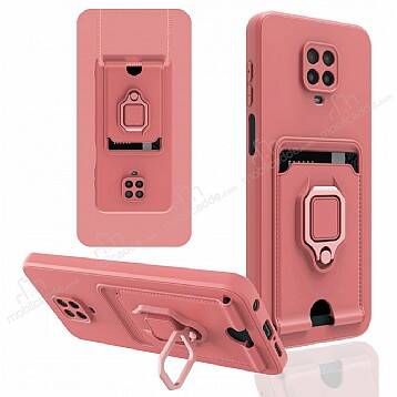 Eiroo Card Magnet Xiaomi Redmi Note 9 Pro Kartlıklı Pembe Silikon Kılıf - 1