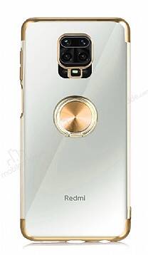 Eiroo Clear Ring Xiaomi Redmi Note 9 Pro Gold Kenarlı Silikon Kılıf - 1