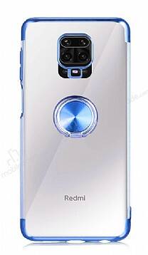 Eiroo Clear Ring Xiaomi Redmi Note 9 Pro Lacivert Kenarlı Silikon Kılıf - 1