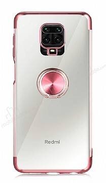 Eiroo Clear Ring Xiaomi Redmi Note 9 Pro Rose Gold Kenarlı Silikon Kılıf - 1