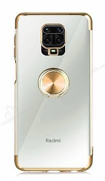 Eiroo Clear Ring Xiaomi Redmi Note 9S Gold Kenarlı Silikon Kılıf - 1