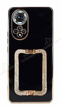 Eiroo Crystal Serisi Honor 50 Kare Gold Taşlı Tutuculu Siyah Silikon Kılıf - 1