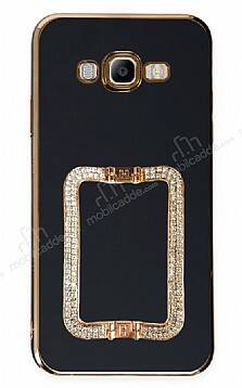 Eiroo Crystal Serisi Samsung Galaxy J7 / J7 Core Kare Gold Taşlı Tutuculu Siyah Silikon Kılıf - 1