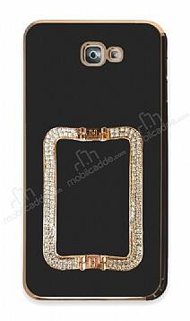 Eiroo Crystal Serisi Samsung Galaxy J7 Prime Kare Gold Taşlı Tutuculu Siyah Silikon Kılıf - 1