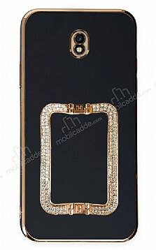 Eiroo Crystal Serisi Samsung Galaxy J7 Pro 2017 Kare Gold Taşlı Tutuculu Siyah Silikon Kılıf - 1