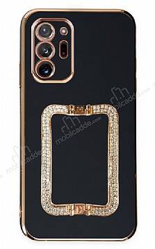 Eiroo Crystal Serisi Samsung Galaxy Note 20 Ultra Kare Gold Taşlı Tutuculu Siyah Silikon Kılıf - 1