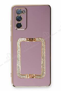 Eiroo Crystal Serisi Samsung Galaxy S20 FE Kare Gold Taşlı Tutuculu Mor Silikon Kılıf - 1