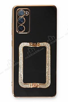 Eiroo Crystal Serisi Samsung Galaxy S20 FE Kare Gold Taşlı Tutuculu Siyah Silikon Kılıf - 1