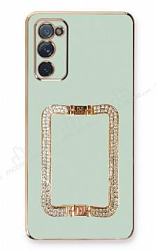 Eiroo Crystal Serisi Samsung Galaxy S20 FE Kare Gold Taşlı Tutuculu Yeşil Silikon Kılıf - 1