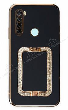 Eiroo Crystal Serisi Xiaomi Redmi Note 8 Kare Gold Taşlı Tutuculu Siyah Silikon Kılıf - 1