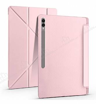 Eiroo Fold Samsung Galaxy Tab S9 / Tab S9 FE Kalemlikli Standlı Pembe Kılıf - 1