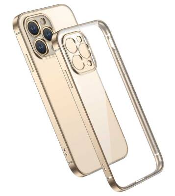 Eiroo Gbox iPhone 13 Pro Kamera Korumalı Gold Mat Silikon Kılıf - 3