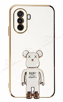 Eiroo Huawei Nova Y70 Baby Bear Standlı Beyaz Silikon Kılıf - 1