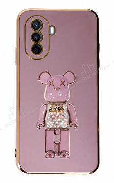 Eiroo Huawei Nova Y70 Candy Bear Standlı Mor Silikon Kılıf - 1