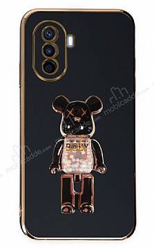 Eiroo Huawei Nova Y70 Candy Bear Standlı Siyah Silikon Kılıf - 1