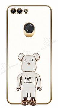 Eiroo Huawei P Smart 2018 Baby Bear Standlı Beyaz Silikon Kılıf - 1