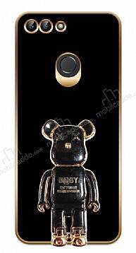 Eiroo Huawei P Smart 2018 Baby Bear Standlı Siyah Silikon Kılıf - 1