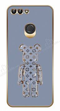 Eiroo Huawei P Smart 2018 Bearbrick Standlı Mavi Silikon Kılıf - 1