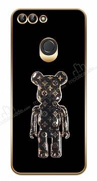 Eiroo Huawei P Smart 2018 Bearbrick Standlı Siyah Silikon Kılıf - 1