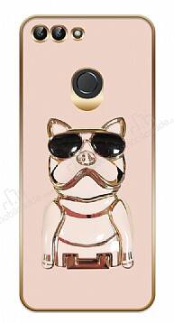 Eiroo Huawei P Smart 2018 Bulldog Standlı Pembe Silikon Kılıf - 1