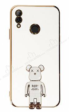 Eiroo Huawei P Smart 2019 Baby Bear Standlı Beyaz Silikon Kılıf - 1