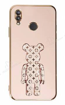 Eiroo Huawei P20 Lite Bearbrick Standlı Pembe Silikon Kılıf - 1