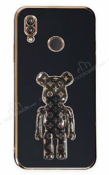 Eiroo Huawei P20 Lite Bearbrick Standlı Siyah Silikon Kılıf - 1