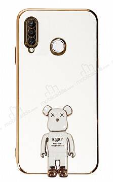 Eiroo Huawei P30 Lite Baby Bear Standlı Beyaz Silikon Kılıf - 1