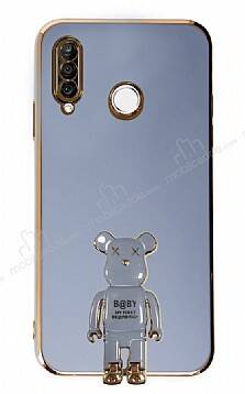 Eiroo Huawei P30 Lite Baby Bear Standlı Mavi Silikon Kılıf - 1