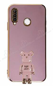 Eiroo Huawei P30 Lite Baby Bear Standlı Mor Silikon Kılıf - 1